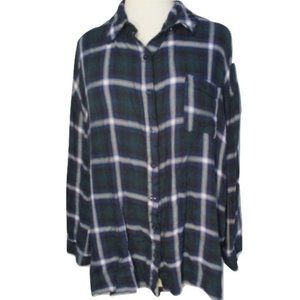 Perch Blu Pepper Green Blue Plaid Button Up Shirt